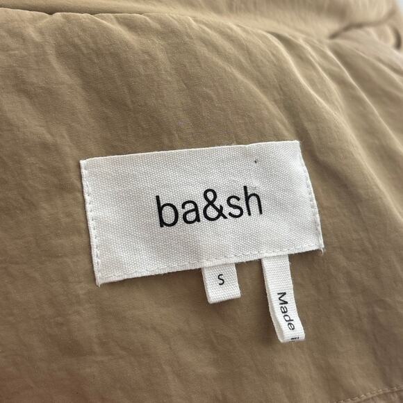 ba&sh Tan Eva Mixed Media Canvas Shearling Hooded Coat - Picture 11 of 12